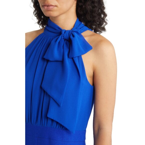 VINCE CAMUTO Women's Chiffon Bow Halter Jumpsuit, Blue NWT - Picture 5 of 8
